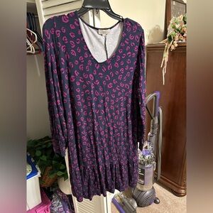 LOFT Navy and Pink Patterned Dress